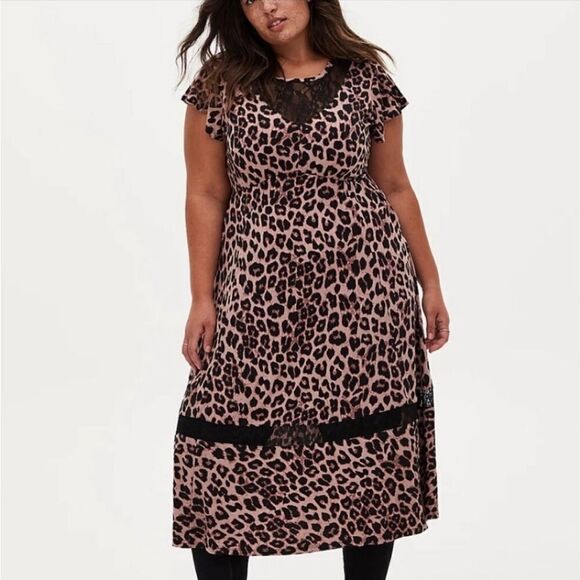 Torrid Leopard Lace Front Pockets Maxi Dress Mobwife Animal Print - Picture 1 of 15